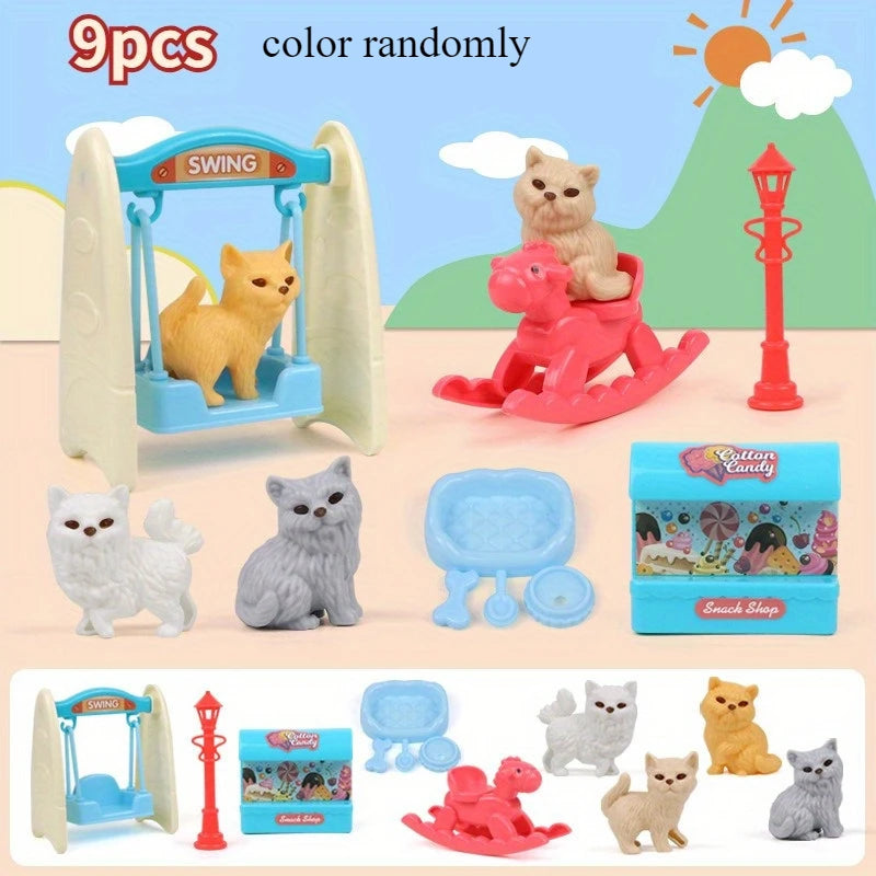 Cute Dog Pet Basket Family Toys Dog Doll Set Cage Toys Scene Playing Toys Christmas Decoration Thanksgiving Gifts Color Randomly