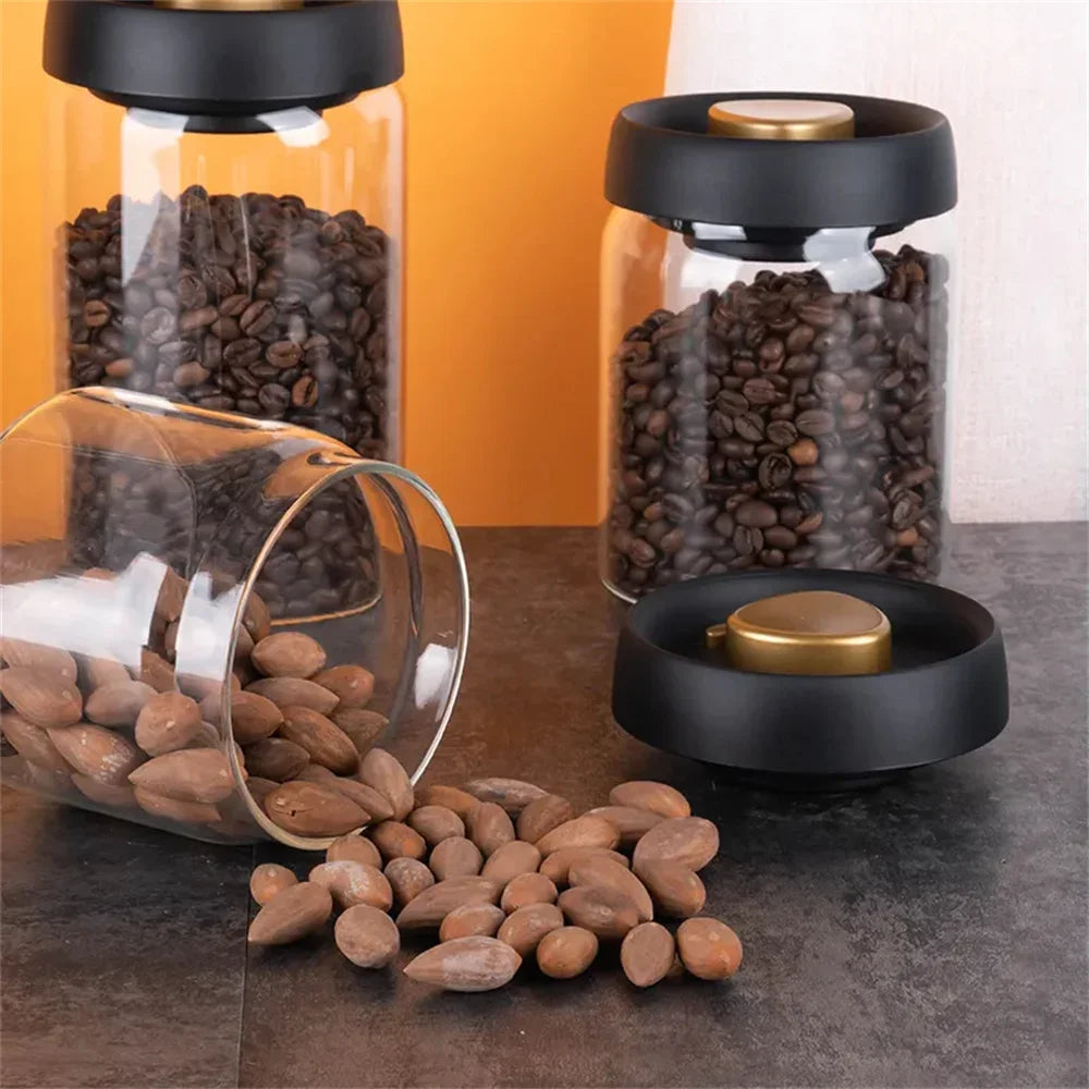 Coffee Beans Vacuum Sealed Tank Transparent Glass Food Storage Jars Household Moisture-Proof Air Extraction Airtight Container