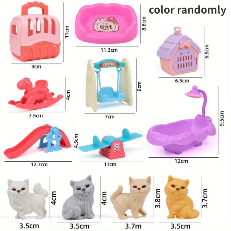 Cute Dog Pet Basket Family Toys Dog Doll Set Cage Toys Scene Playing Toys Christmas Decoration Thanksgiving Gifts Color Randomly