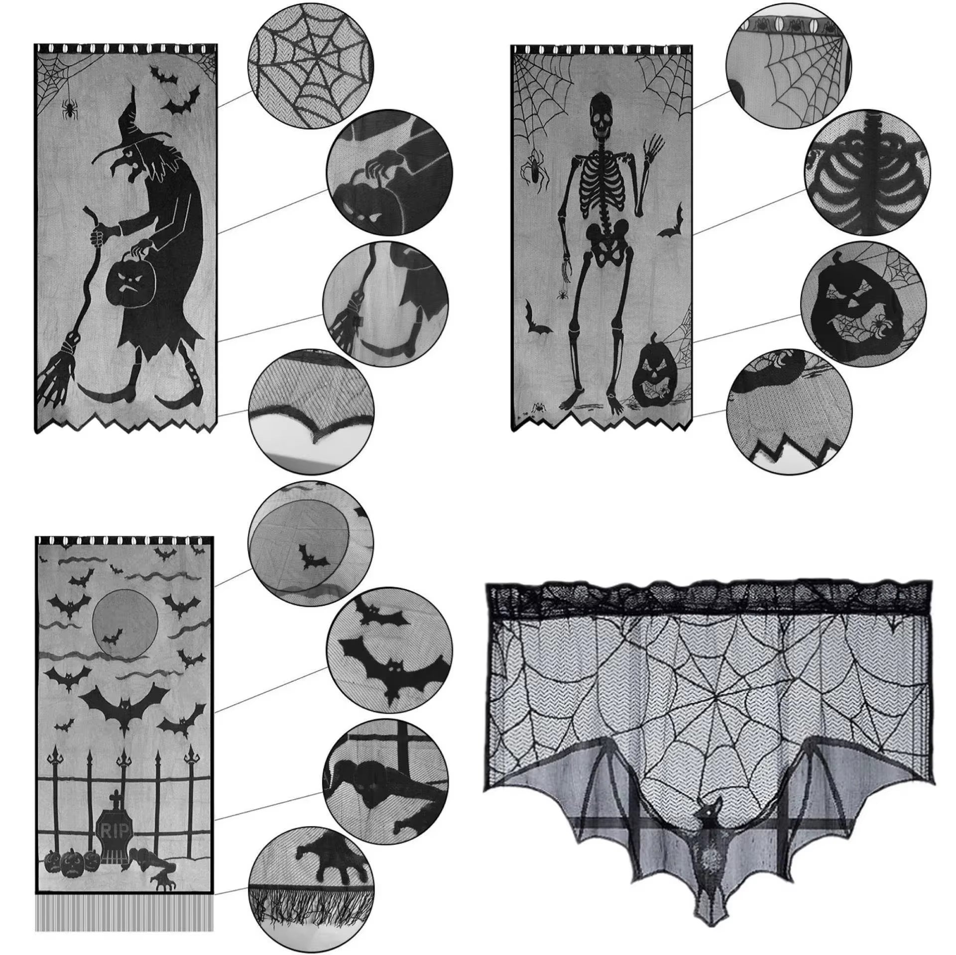 Halloween Tablecloths Spider Web Mantel Towel Bat Spider Table Flag Lampshade Table Decoration Halloween Home Decor Sets