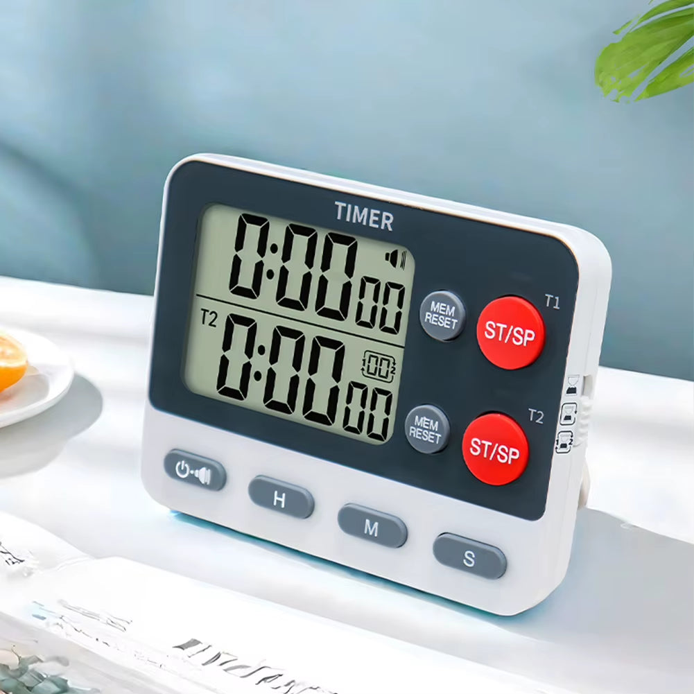 Dual Digital Timer Multifunctional Count Up/Down Timer with Memory Function Cooking Timer for Gym Office Laboratory
