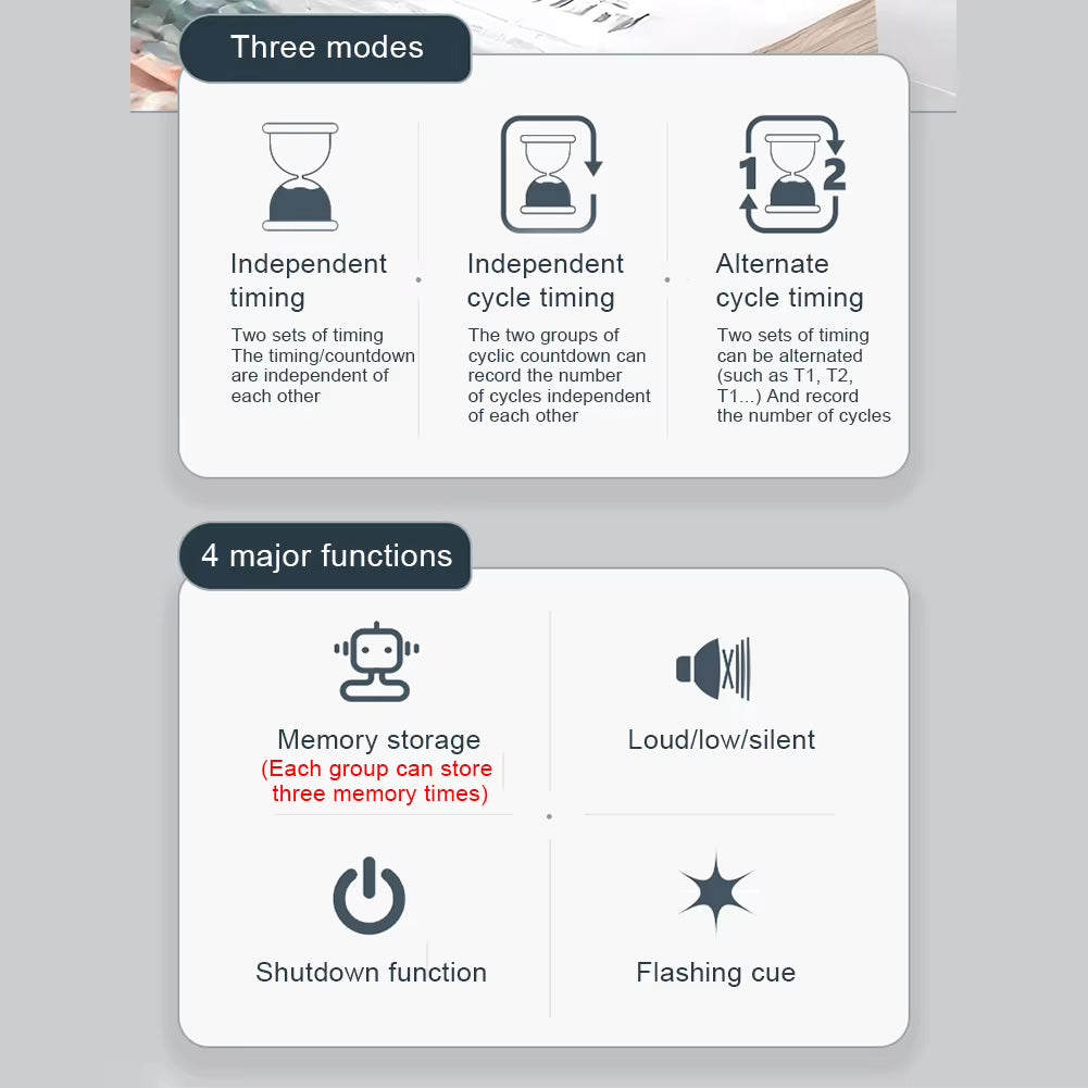Dual Digital Timer Multifunctional Count Up/Down Timer with Memory Function Cooking Timer for Gym Office Laboratory