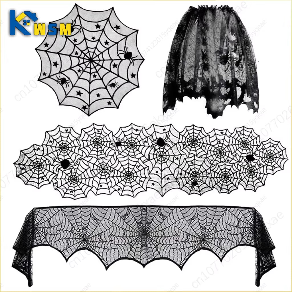 Halloween Tablecloths Spider Web Mantel Towel Bat Spider Table Flag Lampshade Table Decoration Halloween Home Decor Sets