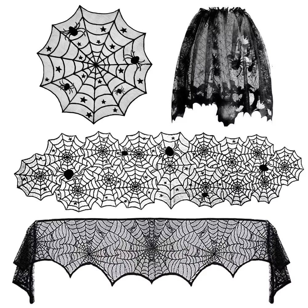 Halloween Tablecloths Spider Web Mantel Towel Bat Spider Table Flag Lampshade Table Decoration Halloween Home Decor Sets