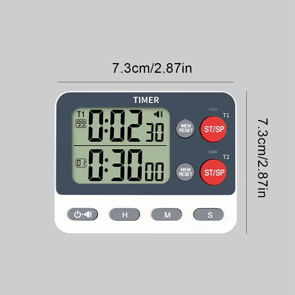 Dual Digital Timer Multifunctional Count Up/Down Timer with Memory Function Cooking Timer for Gym Office Laboratory
